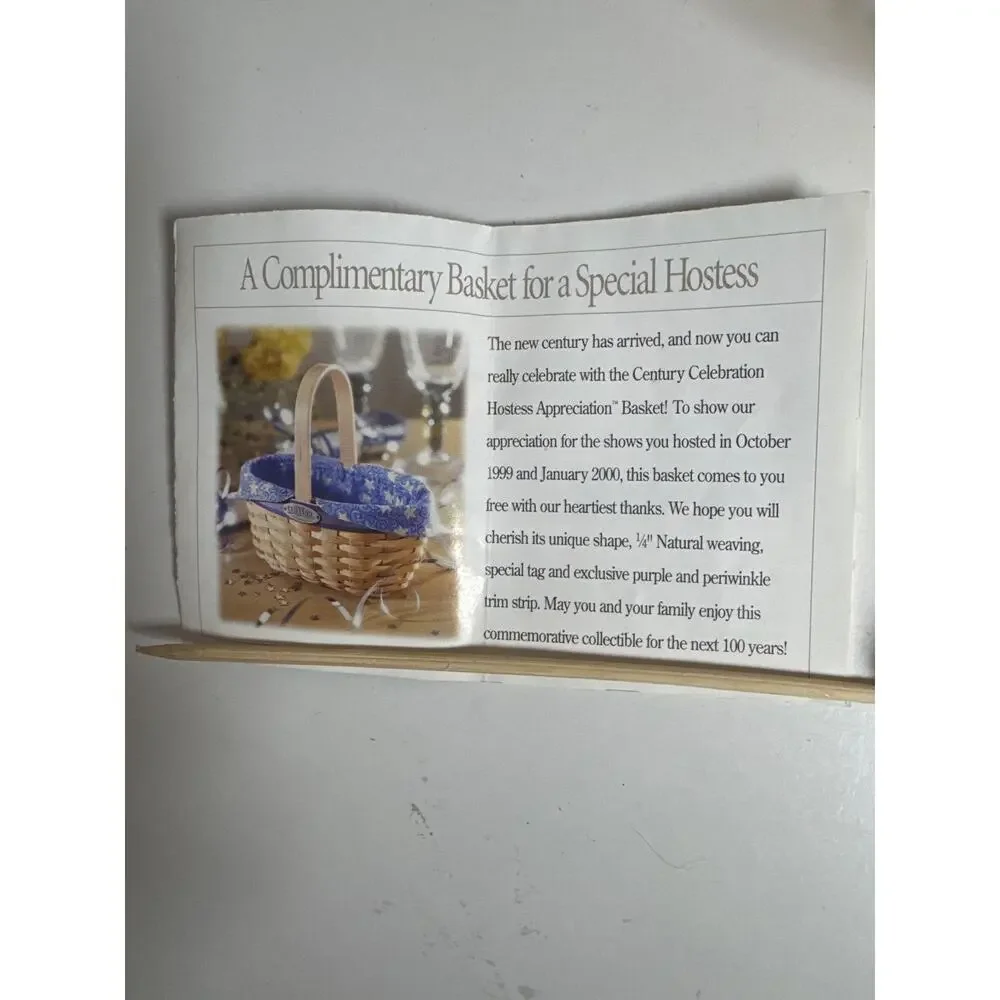 Longaberger Century Celebration 2000 Hostess Appreciation Woven Basket Lid Liner
